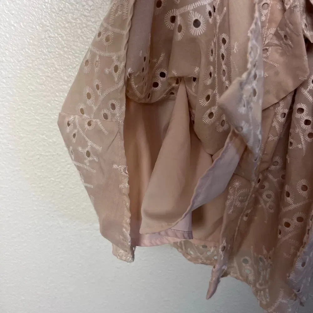 Sam Edelman Eyelet Shirt Dress Beige Puff Sleeve Belted Mini Dress Size 2 - Picture 8 of 10